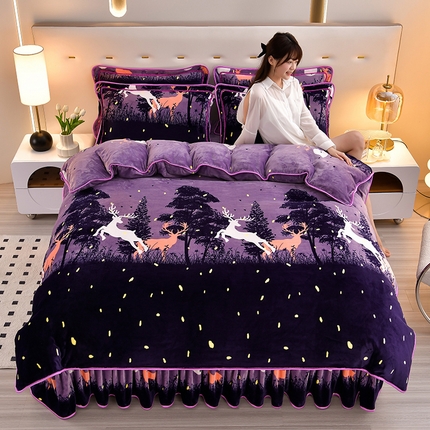 91家纺网 家纺一手货源 找家纺 绒品荟家纺 2025新款牛奶绒四件套 麋鹿