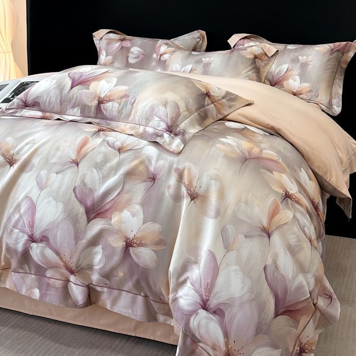 91家纺网 家纺一手货源 找家纺 舒慕 2025新款阳绒天丝棉磨毛数码印花缇芙绒四件套 云若依