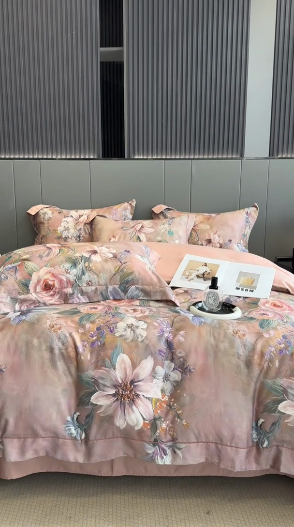 91家纺网 家纺一手货源 找家纺 舒慕 2025新款阳绒天丝棉磨毛数码印花缇芙绒四件套 如梦