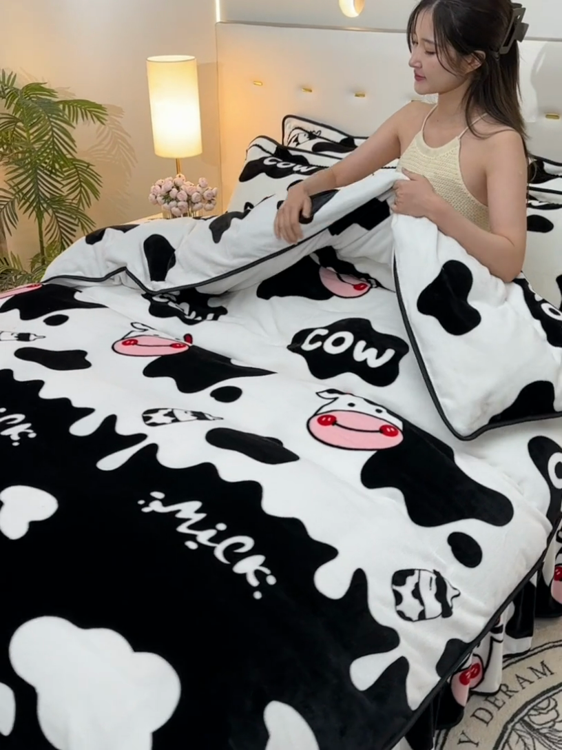 91家纺网 家纺一手货源 找家纺 绒品荟家纺 2025新款牛奶绒四件套 萌萌牛