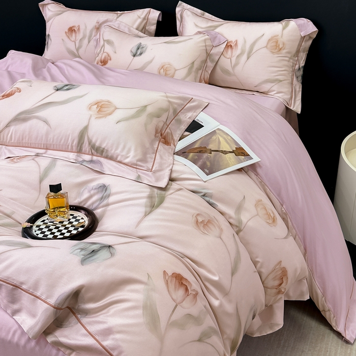 91家纺网 家纺一手货源 找家纺 舒慕 2025新款阳绒天丝棉磨毛数码印花缇芙绒四件套 玉玲珑