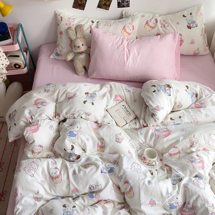 星巴k家纺 2024新款A类超柔水洗棉印花四件套 奶猫