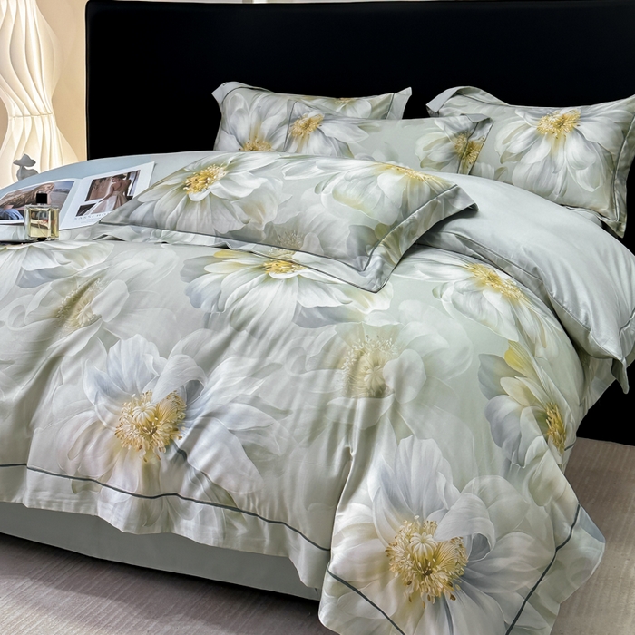 91家纺网 家纺一手货源 找家纺 舒慕 2025新款阳绒天丝棉磨毛数码印花缇芙绒四件套 一梦幽兰