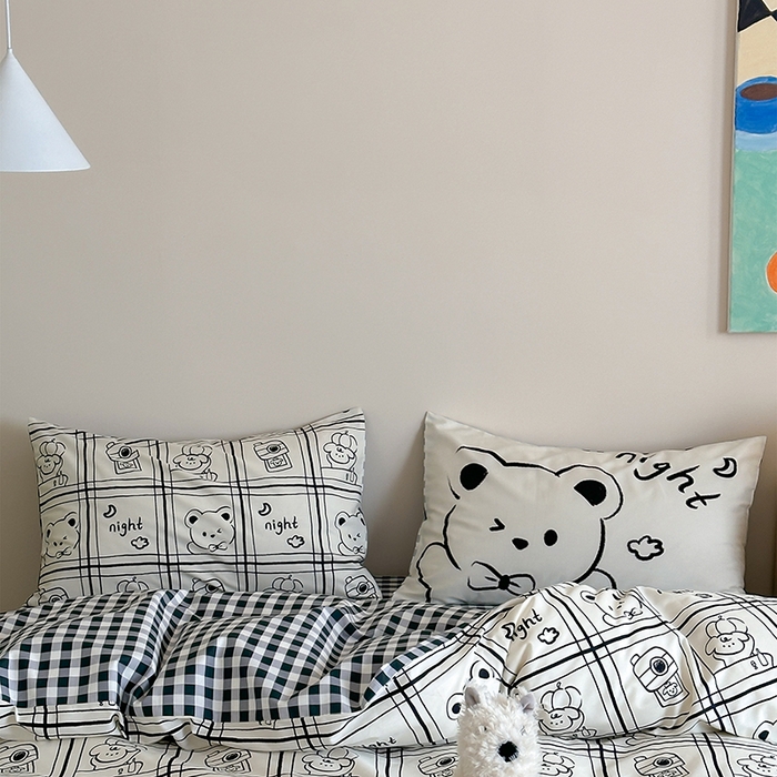 91家纺网 家纺一手货源 找家纺 2024新款40支13372全棉数码大版趣味系列四件套 俏皮小熊