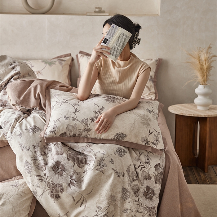 91家纺网 家纺一手货源 找家纺 2024新款全棉磨毛印花工艺款四件套 远黛