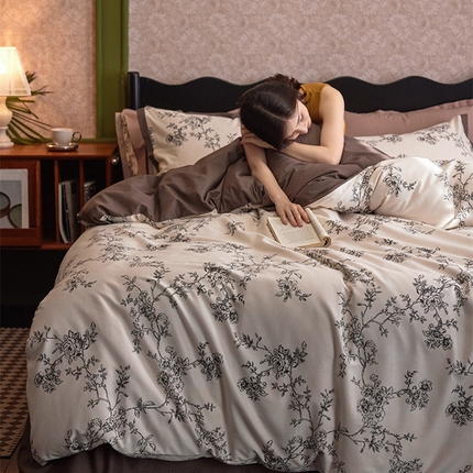 91家纺网 家纺一手货源 找家纺 2024新款全棉磨毛印花工艺款四件套 寻花集