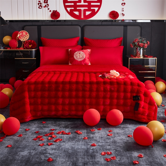 91家纺网 家纺一手货源 找家纺 2025新款仿皮草摩登艺术毛毯毯子子家用毛毛毯毯子四季盖毛毯毯子 艺术大红