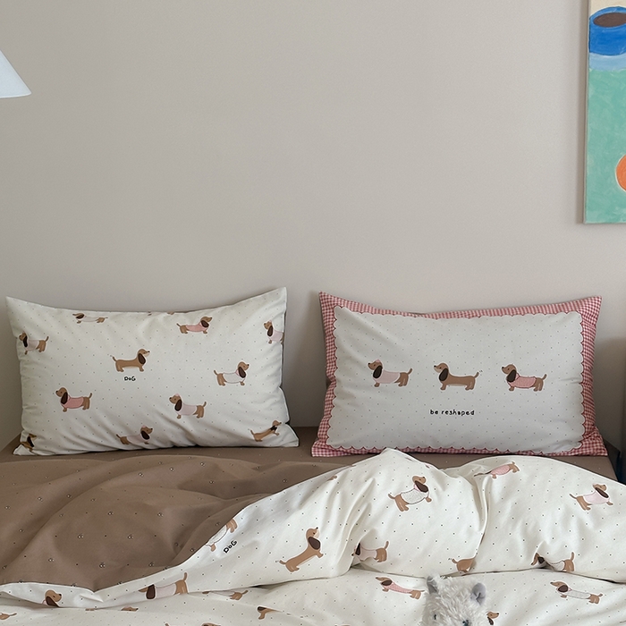 91家纺网 家纺一手货源 找家纺 2024新款40支13372全棉数码大版趣味系列四件套 狗狗派对