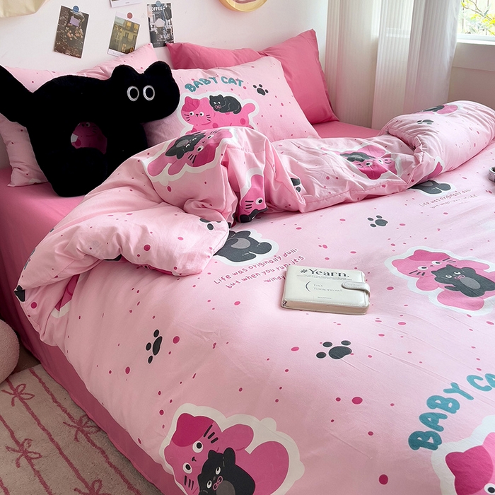 91家纺网 家纺一手货源 找家纺 星巴k家纺 2024新款A类超柔水洗棉印花四件套 小猫超人