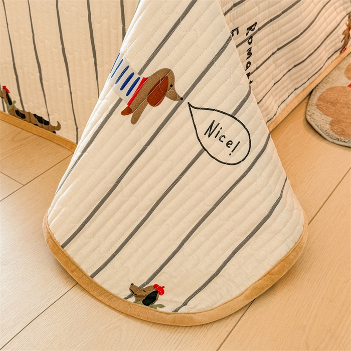 91家纺网 家纺一手货源 找家纺 2024新款全棉卡通印花宝宝绒双拼床盖床垫 宠物狗