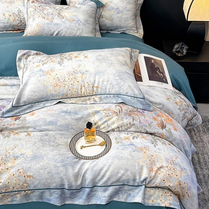 91家纺网 家纺一手货源 找家纺 舒慕 2025新款阳绒天丝棉磨毛数码印花缇芙绒四件套 微风知晓