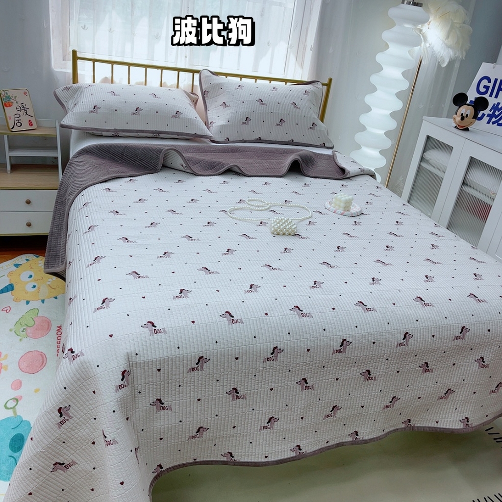 91家纺网 家纺一手货源 找家纺 2024新款棉加绒双面两用四季款床盖三件套 波比狗