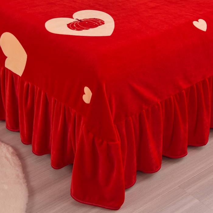 91家纺网 家纺一手货源 找家纺 晚静家纺 2024新款8.5斤牛奶绒金貂法莱绒床裙款保暖绒四件套 欣喜南瓜