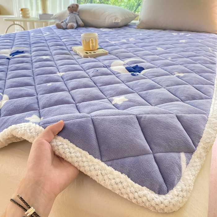 91家纺网 家纺一手货源 找家纺 正邦家纺 2024新款牛奶绒床垫小清新加厚床褥保暖宽包边可机洗床护垫床褥 星夜猫