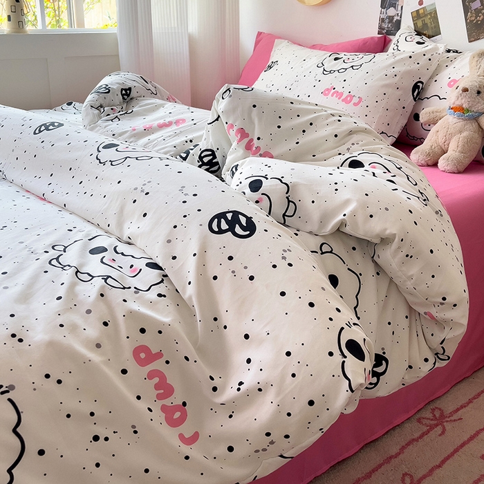 91家纺网 家纺一手货源 找家纺 星巴k家纺 2024新款A类超柔水洗棉印花四件套 小羊咩咩