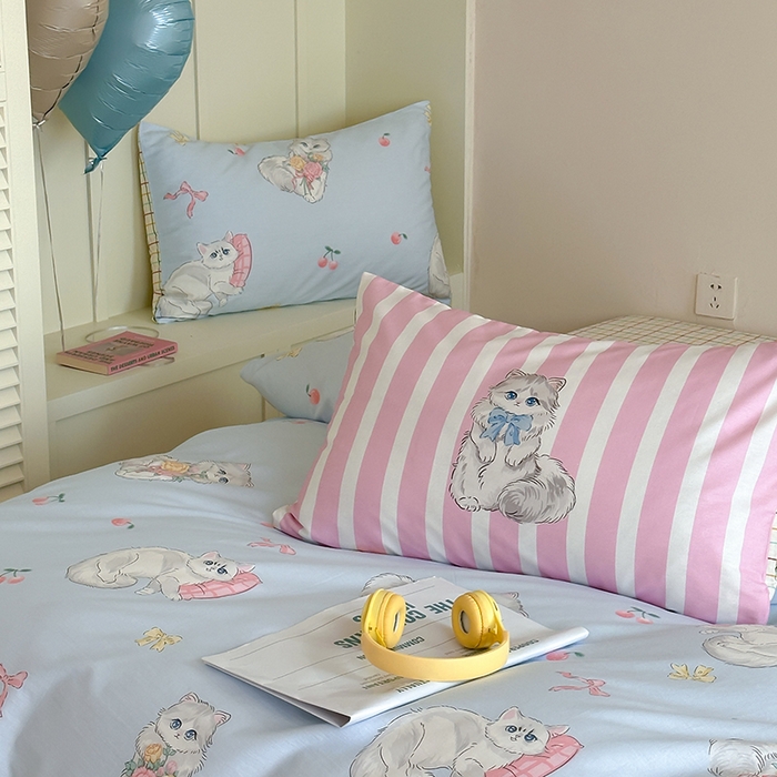 91家纺网 家纺一手货源 找家纺 2024新款40支13372全棉数码大版趣味系列四件套 猫小团