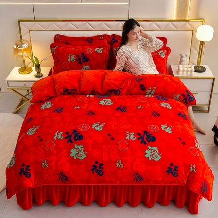 91家纺网 家纺一手货源 找家纺 绒品荟家纺 2025新款牛奶绒四件套 百福临门