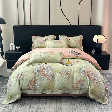 舒慕 2025新款阳绒天丝棉磨毛数码印花缇芙绒四件套 境玉森林