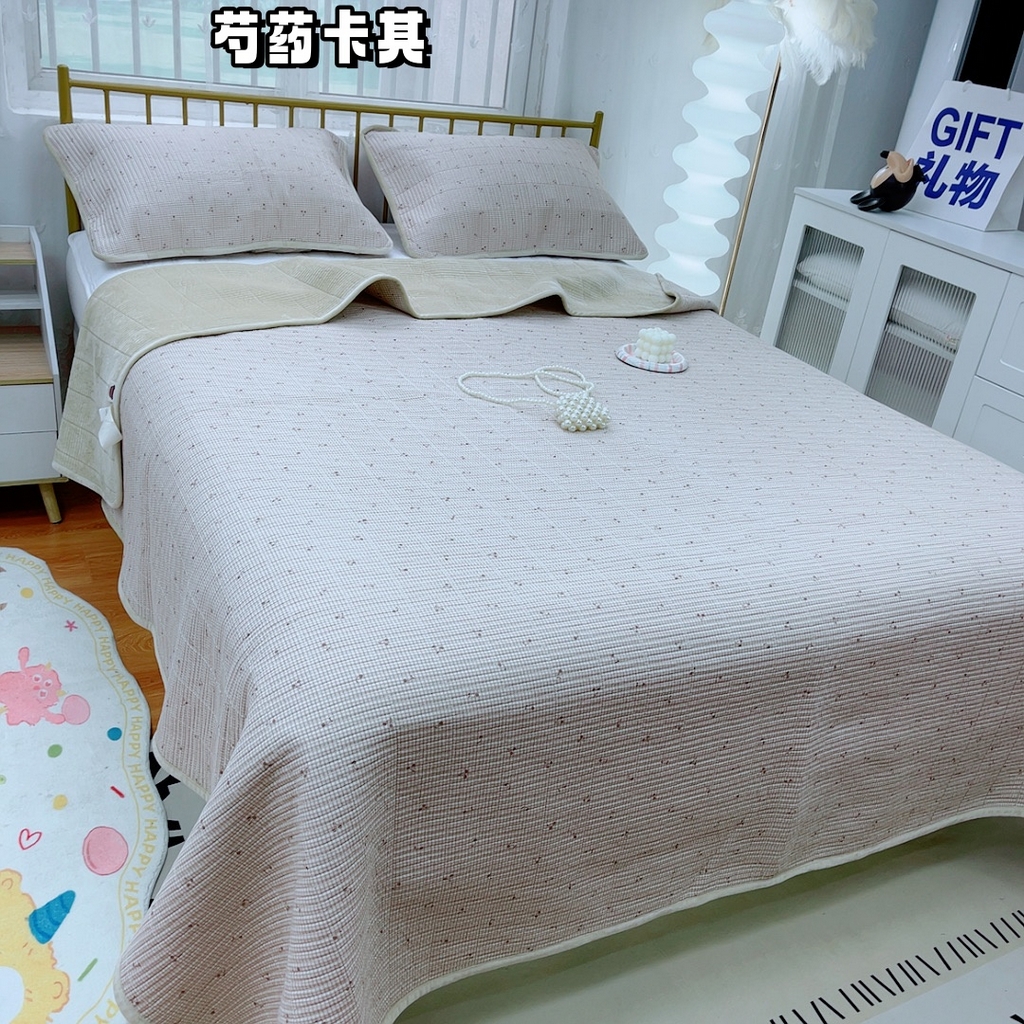 91家纺网 家纺一手货源 找家纺 2024新款棉加绒双面两用四季款床盖三件套 芍药卡