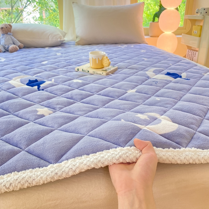 91家纺网 家纺一手货源 找家纺 正邦家纺 2024新款牛奶绒床垫小清新加厚床褥保暖宽包边可机洗床护垫床褥 星夜猫