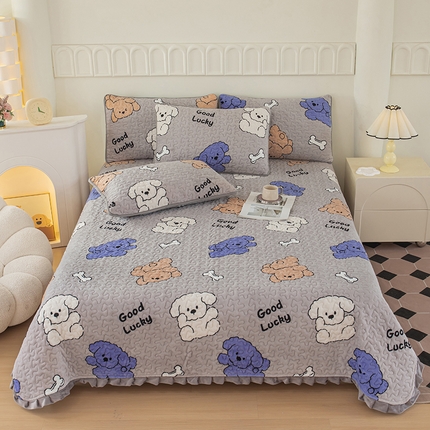 91家纺网 家纺一手货源 找家纺 梓依家纺 2025新款牛奶绒花边单床盖三件套四件套 小狗汪汪