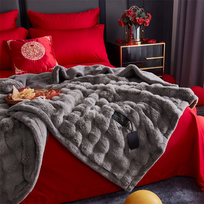 91家纺网 家纺一手货源 找家纺 2025新款仿皮草摩登艺术毛毯毯子子家用毛毛毯毯子四季盖毛毯毯子 艺术灰