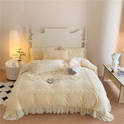 91家纺网 家纺一手货源 找家纺 （总）富盛家纺 2024新款牛奶绒盘花刺绣四件套-玫瑰花园