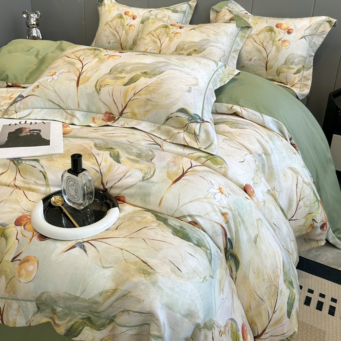 91家纺网 家纺一手货源 找家纺 舒慕 2025新款阳绒天丝棉磨毛数码印花缇芙绒四件套 盛夏果实