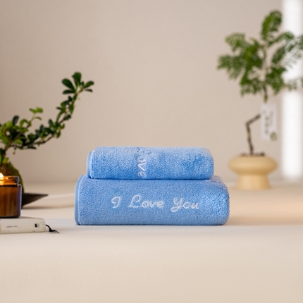 91家纺网 家纺一手货源 找家纺 （总）彩虹毛巾 2024新款I Love you珊瑚绒毛巾浴巾套装