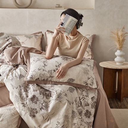 91家纺网 家纺一手货源 找家纺 2024新款全棉磨毛印花工艺款四件套 远黛