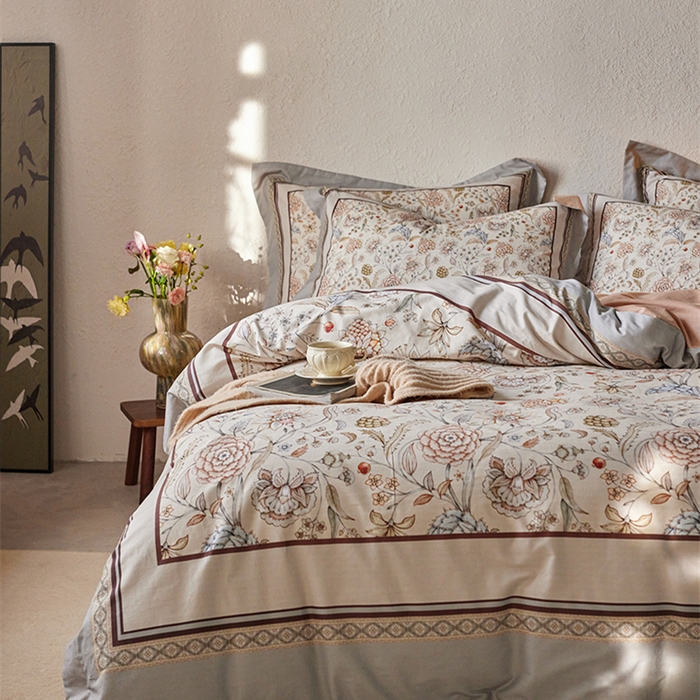 91家纺网 家纺一手货源 找家纺 2024新款全棉磨毛数码印花系列四件套 青山渡