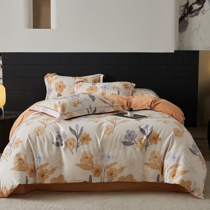 91家纺网 家纺一手货源 找家纺 2025新款全棉加厚生态磨毛印花四件套-基础款暗香桔