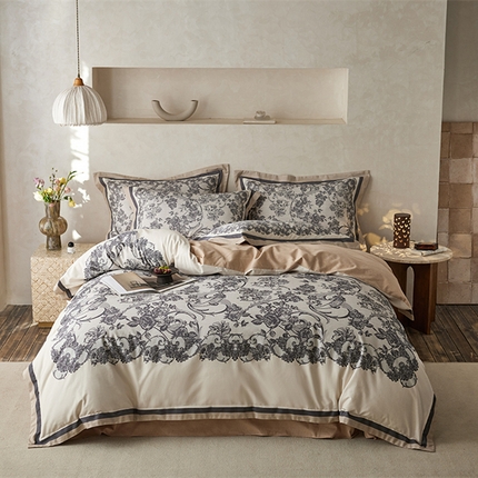 2024新款全棉磨毛数码印花系列四件套 稚茶-灰