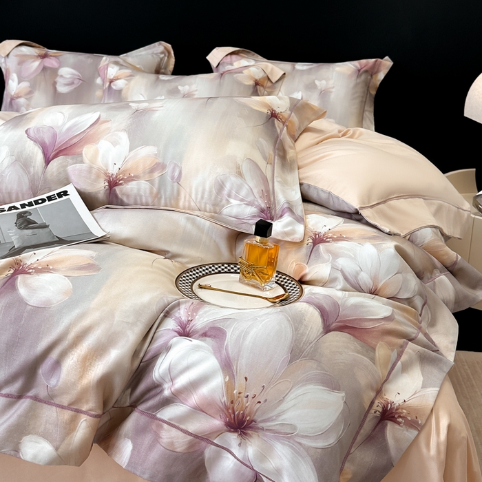 91家纺网 家纺一手货源 找家纺 舒慕 2025新款阳绒天丝棉磨毛数码印花缇芙绒四件套 云若依