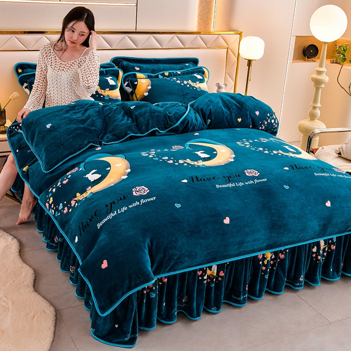 91家纺网 家纺一手货源 找家纺 绒品荟家纺 2025新款牛奶绒四件套 恋人港湾