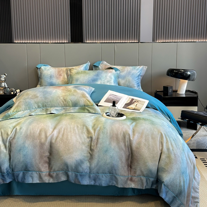 91家纺网 家纺一手货源 找家纺 舒慕 2025新款阳绒天丝棉磨毛数码印花缇芙绒四件套 迷雾