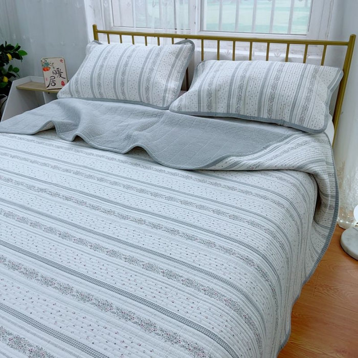 91家纺网 家纺一手货源 找家纺 2024新款棉加绒双面两用四季款床盖三件套 灰宵