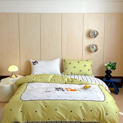 2024新款40S设计师款全棉大版趣味印花系列四件套 美好生活