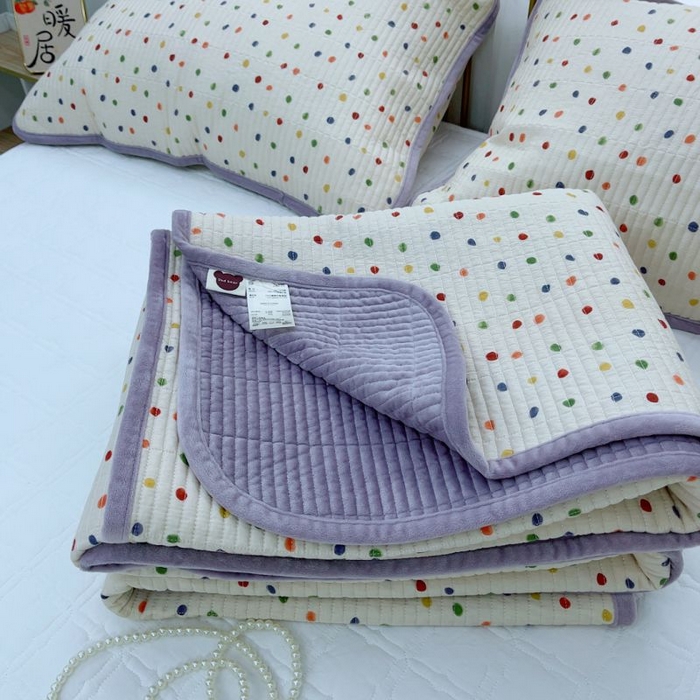 91家纺网 家纺一手货源 找家纺 2024新款棉加绒双面两用四季款床盖三件套 七彩乐园