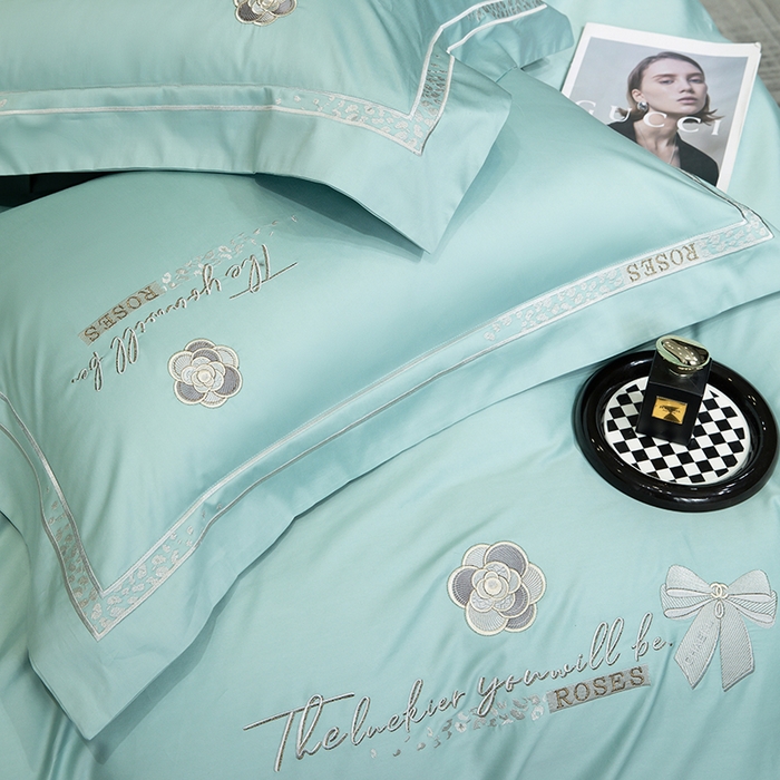 91家纺网 家纺一手货源 找家纺 绒博士 2024新款160支长绒棉四件套-巴黎之约 夏至绿