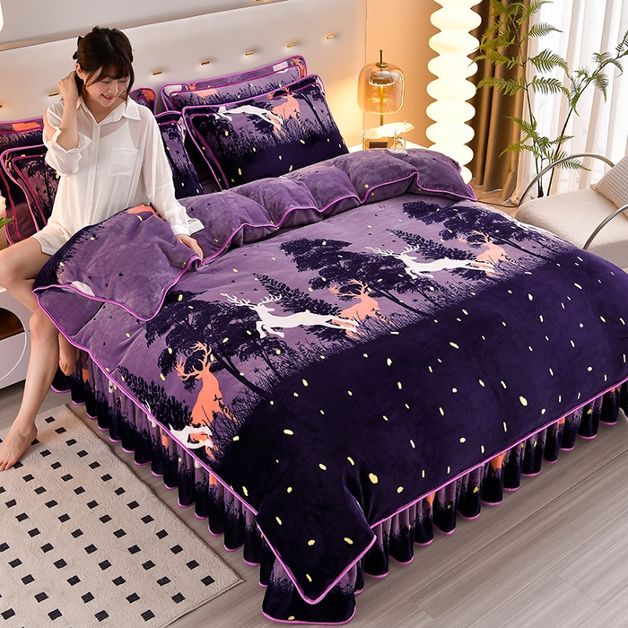 91家纺网 家纺一手货源 找家纺 绒品荟家纺 2025新款牛奶绒四件套 麋鹿