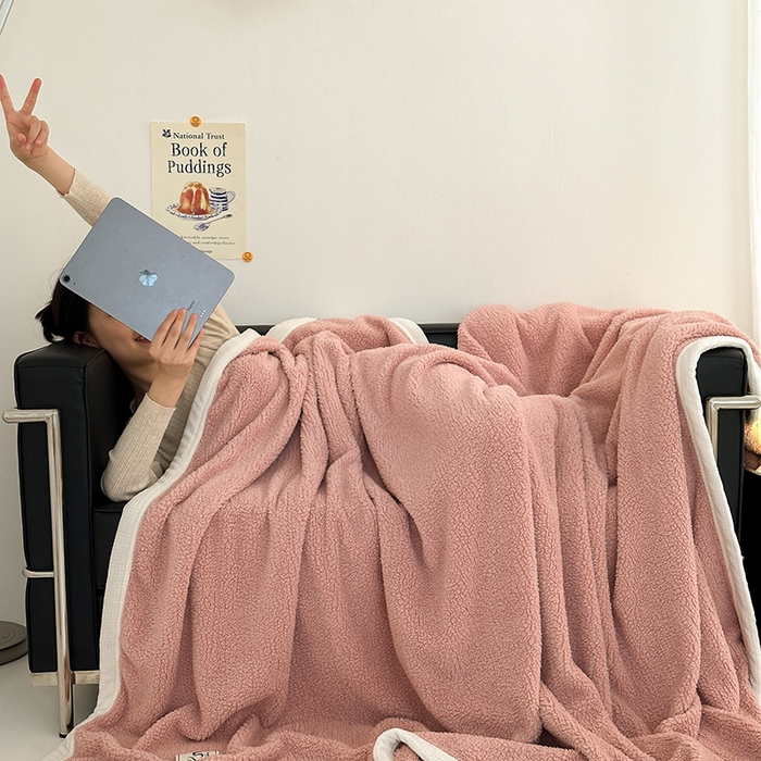 91家纺网 家纺一手货源 找家纺 （总）沐棉 2024新款牛奶绒菠萝格包边羊羔绒泰迪绒毛毯-静物图