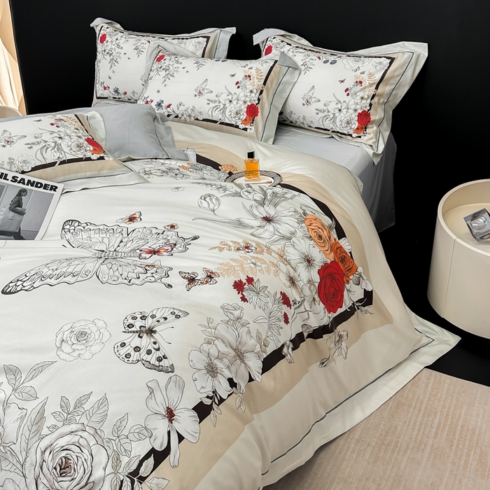 91家纺网 家纺一手货源 找家纺 舒慕 2025新款阳绒天丝棉磨毛数码印花缇芙绒四件套 樱花雨洛