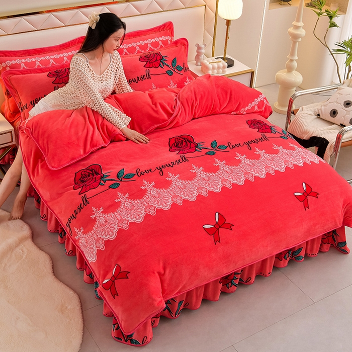 91家纺网 家纺一手货源 找家纺 绒品荟家纺 2025新款牛奶绒四件套 玫瑰佳人