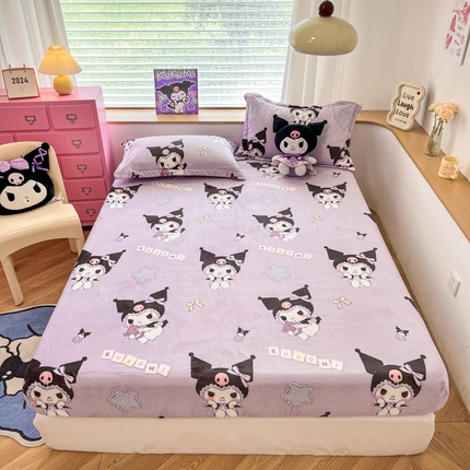 91家纺网 家纺一手货源 找家纺 （总）暮思家居 2024新款三丽鸥正版授权高克重加厚保暖牛奶绒床笠三件套