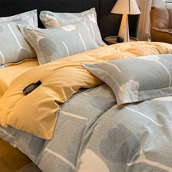 91家纺网 家纺一手货源 找家纺 2024新保暖-秋冬加厚全棉磨毛活性印花系列四件套（礼盒包装） 人间茶白-灰