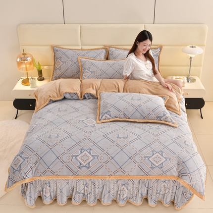 91家纺网 家纺一手货源 找家纺 星窝 2025新款直播9斤高克重冰岛臻棉绒印花牛奶绒四件套（控价标准不低于139） 都市蓝灰