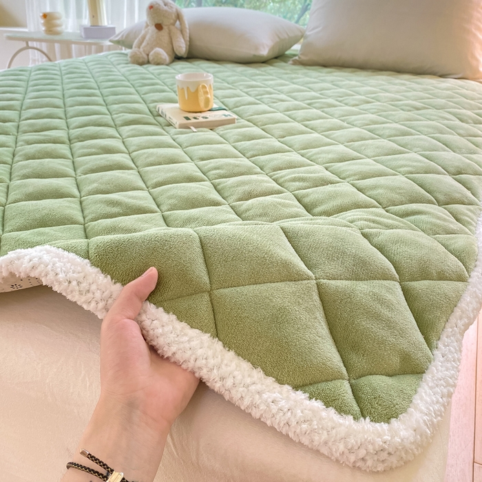 91家纺网 家纺一手货源 找家纺 正邦家纺 2024新款牛奶绒床垫小清新加厚床褥保暖宽包边可机洗床护垫床褥 浅绿
