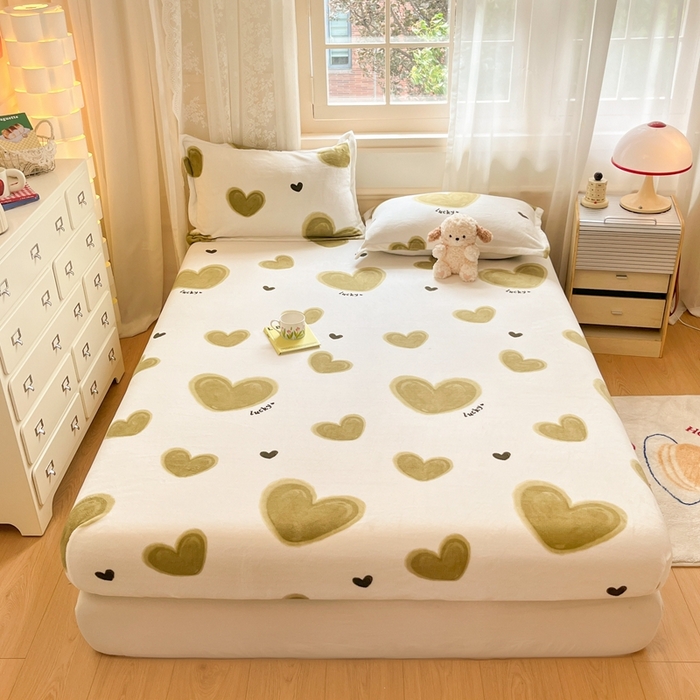 91家纺网 家纺一手货源 找家纺 川悦生活 2024新款加厚牛奶绒印花单床笠 床笠萌心