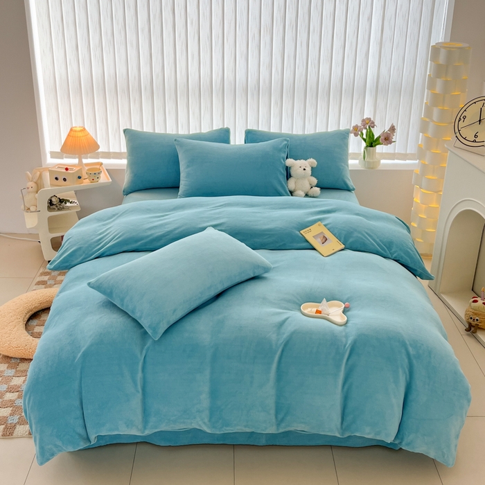 91家纺网 家纺一手货源 找家纺 言熙居 2024新款纯色双拼30克8一9斤牛奶绒四件套 靛蓝